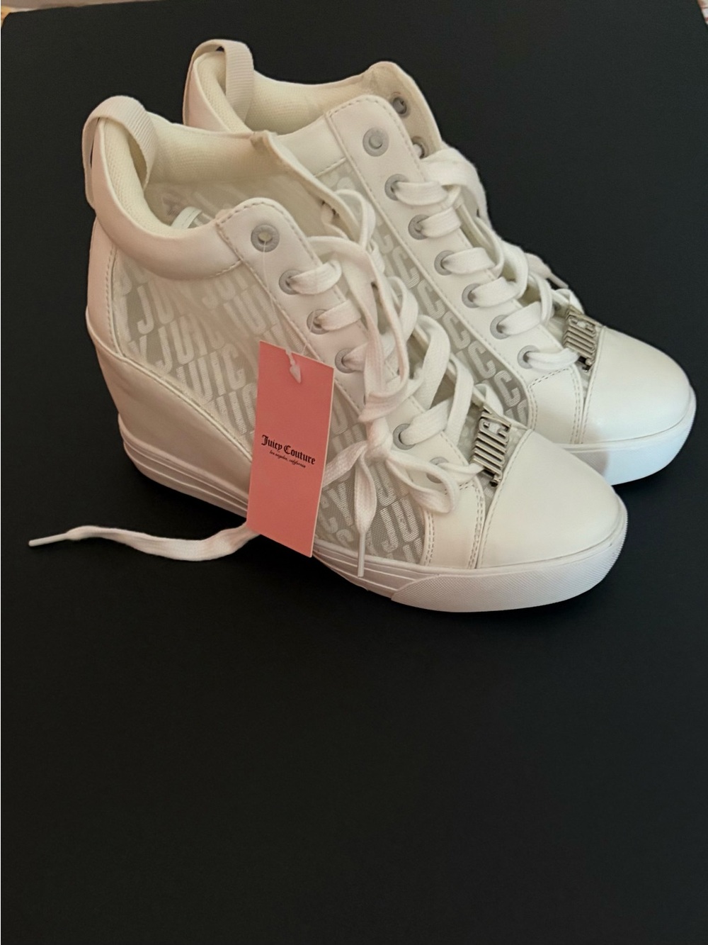 Juicy Couture White Logo Wedge Lace-Up Sneakers